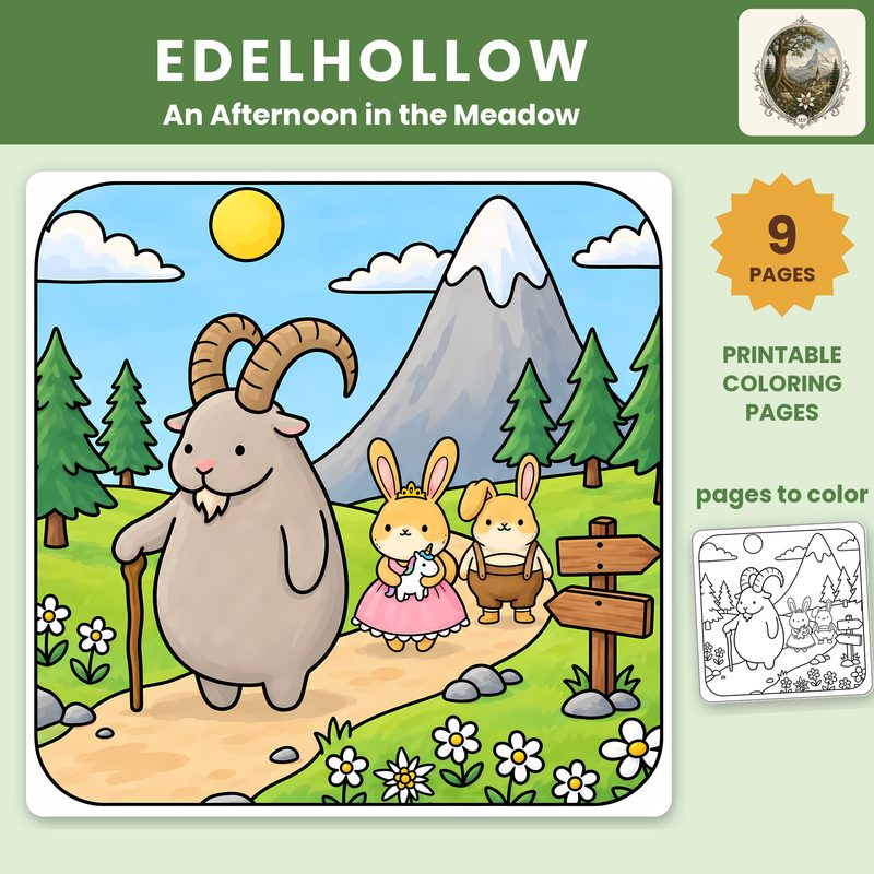 An Afternoon in the Meadow, printable Edelhollow coloring pages on Etsy