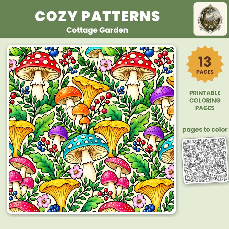 Cottagecore Garden, printable coloring pages on Etsy