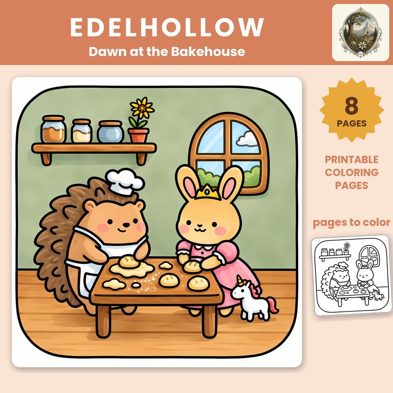 Dawn at the Bakehouse, printable Edelhollow coloring pages on Etsy