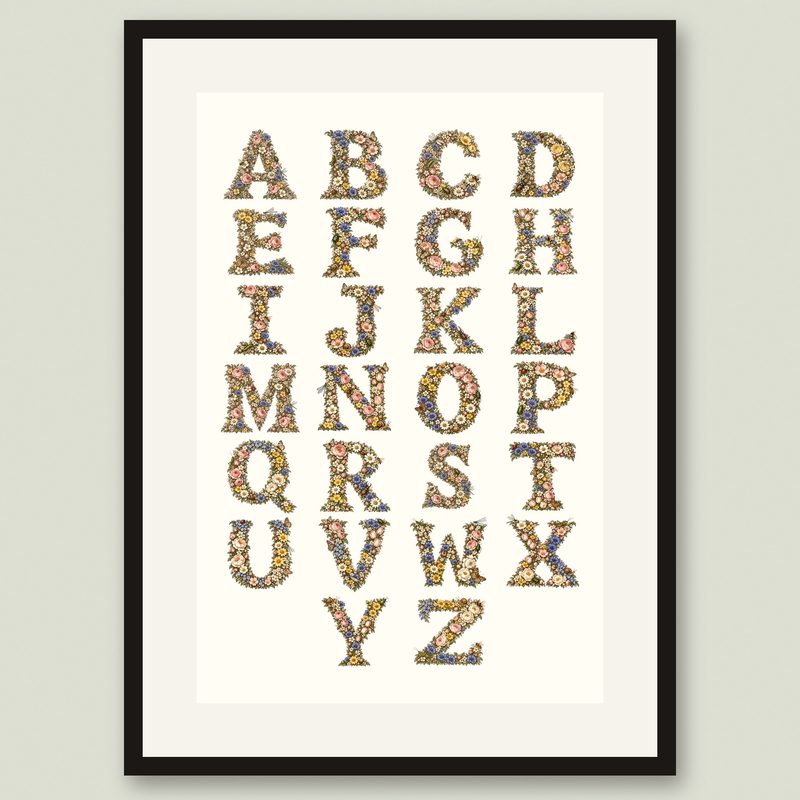 Floral Alphabet Print, printable poster on Etsy