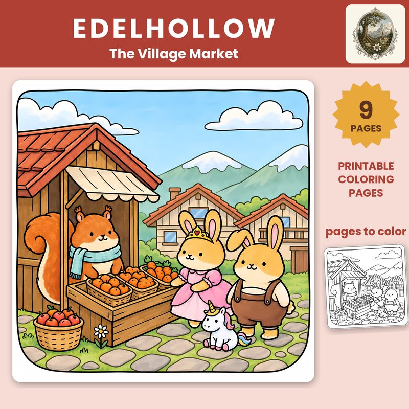 The Village Market, printable Edelhollow coloring pages on Etsy
