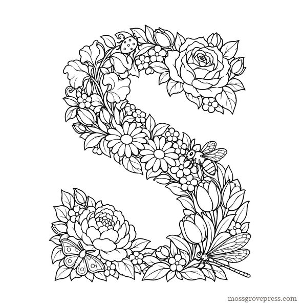 Garden Alphabet, inside page, line art