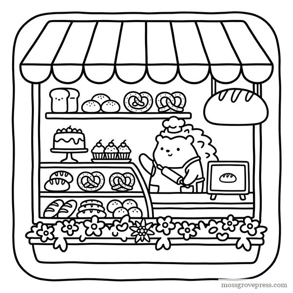 Cozy Mornings in Edelhollow, inside page, line art