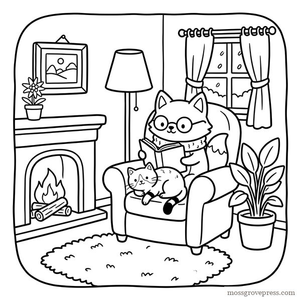 Cozy Mornings in Edelhollow, inside page, line art