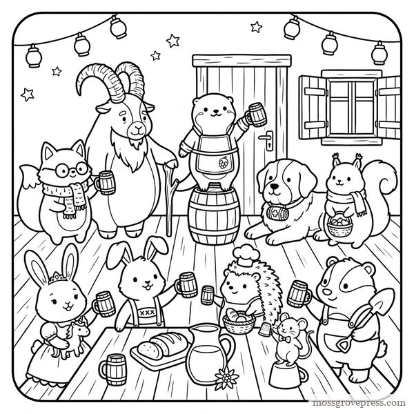 Market Day in Edelhollow, inside page, line art
